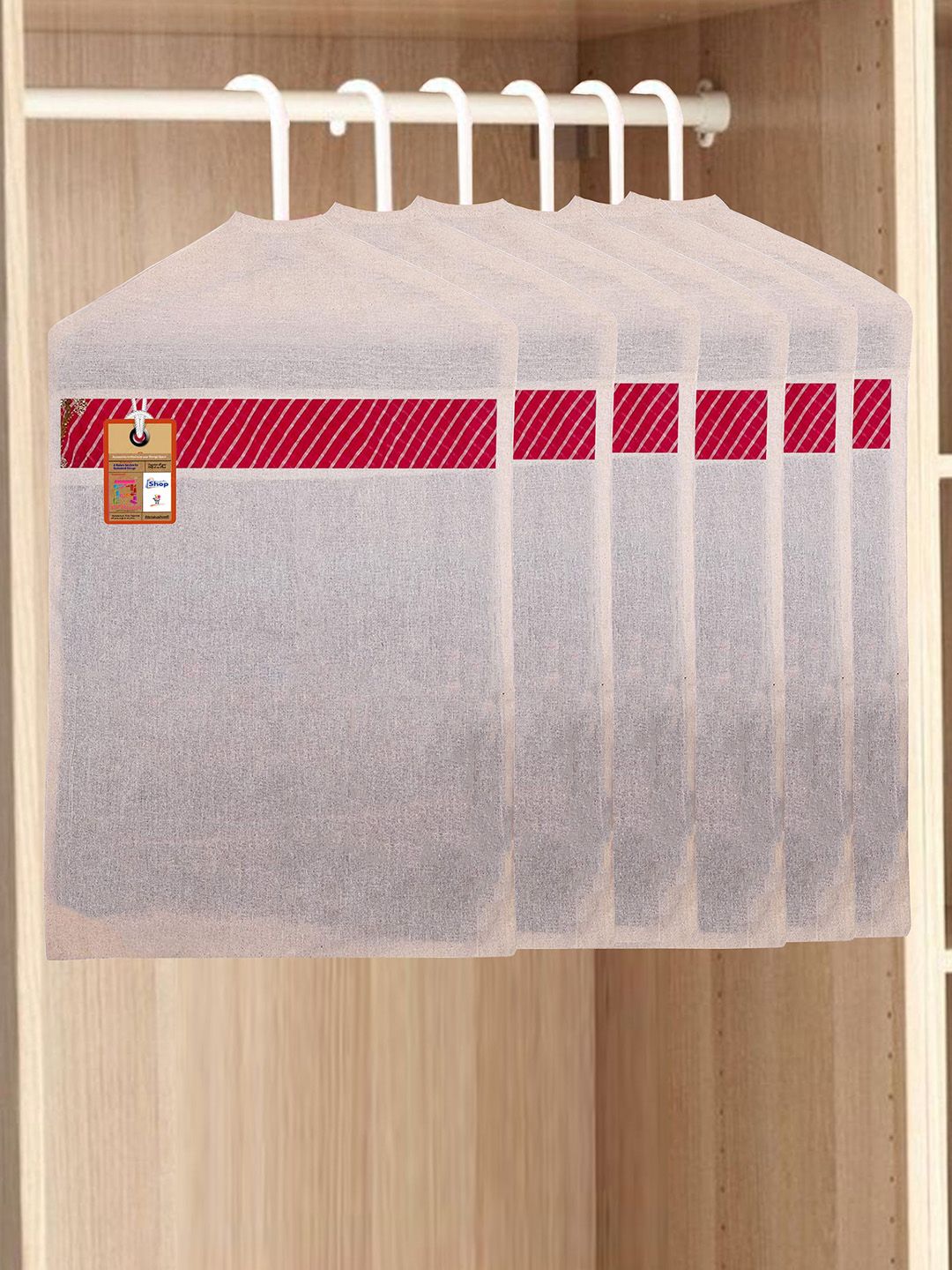 atorakushon Set of 9 Off-White & Red Cotton Hanging Covers Price in India