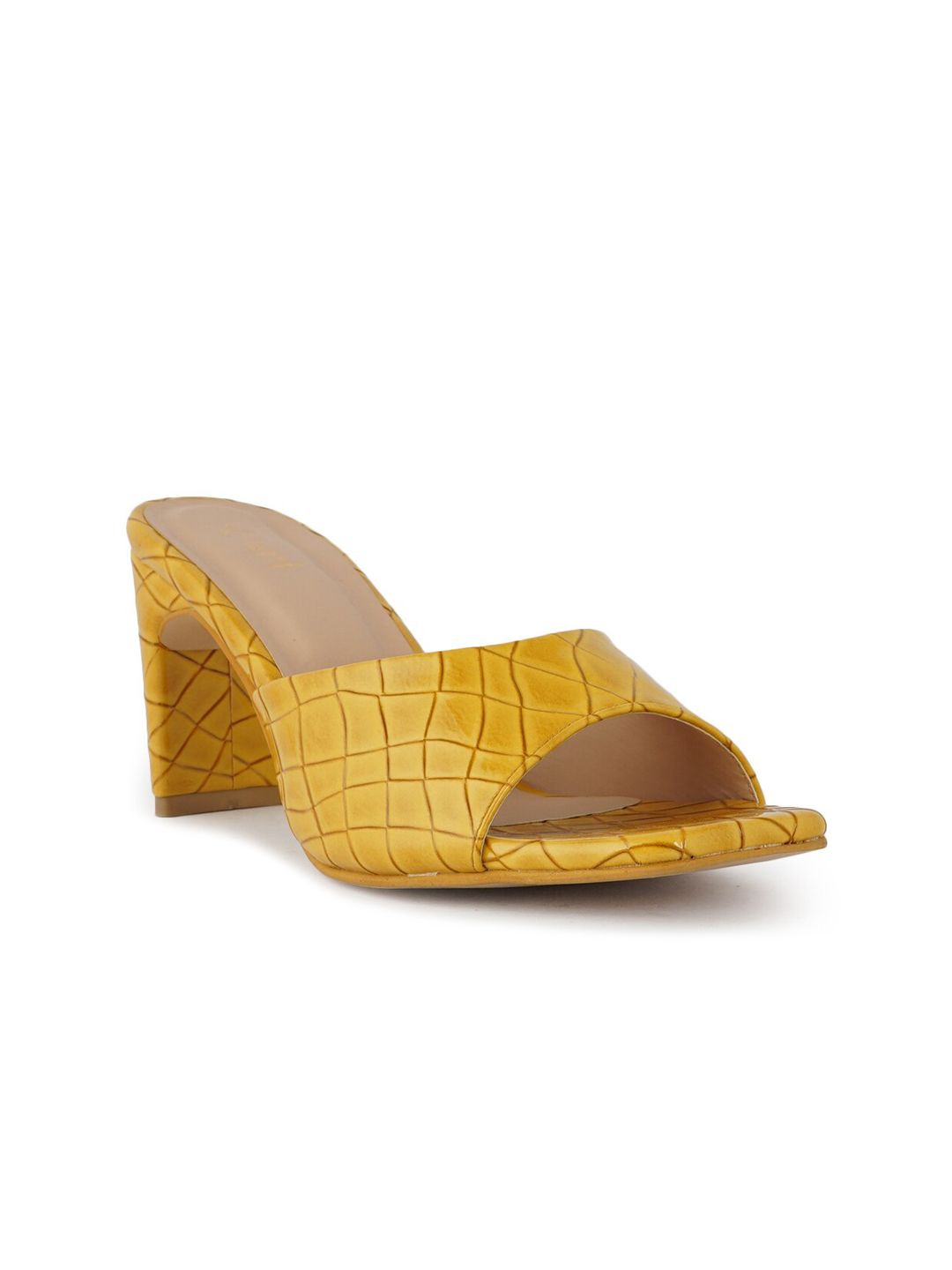 Walkfree Yellow Textured Block Heels Price in India