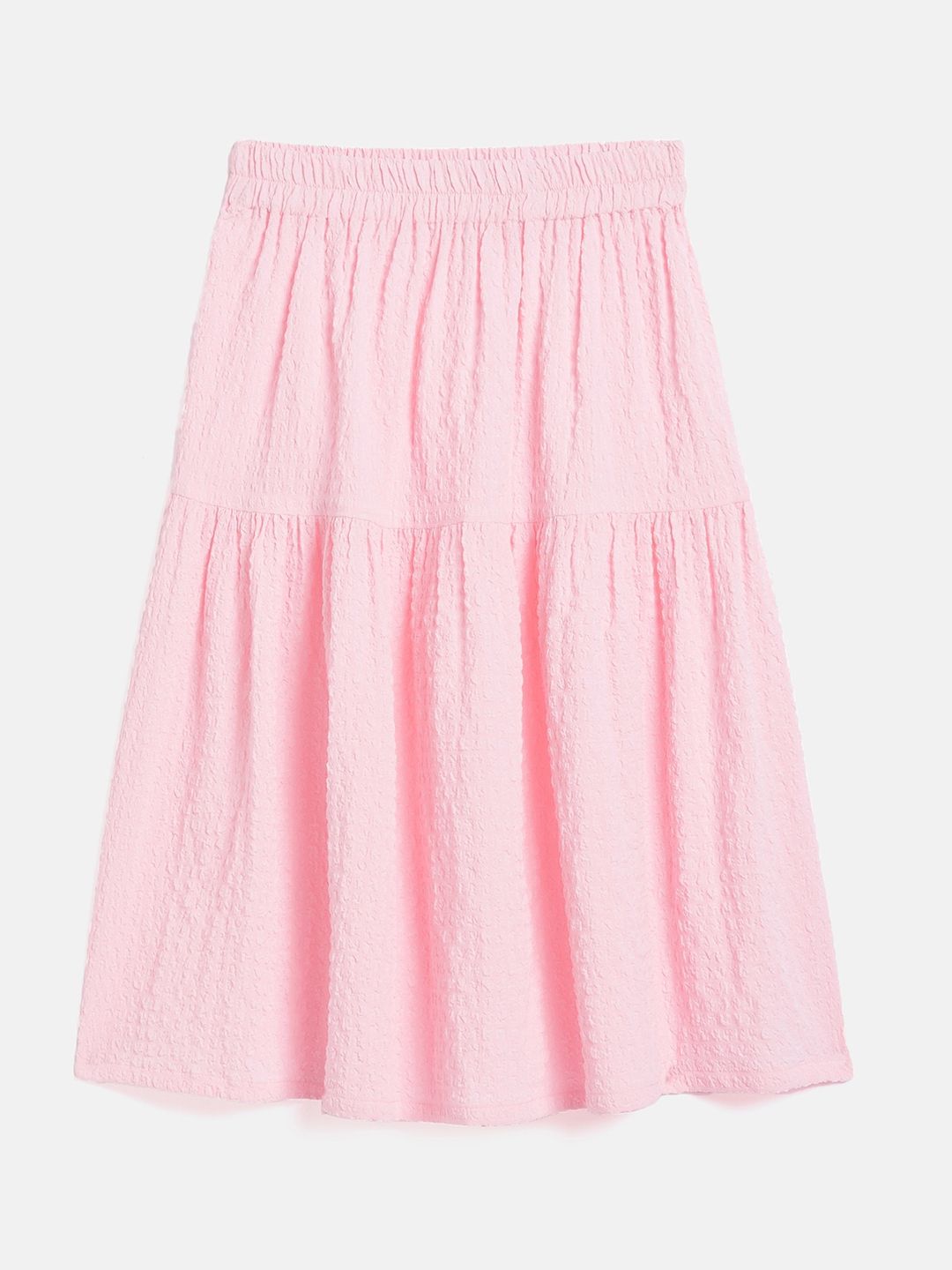 Noh.Voh - SASSAFRAS Kids Girls Pink Self-Design Tiered Midi Skirt