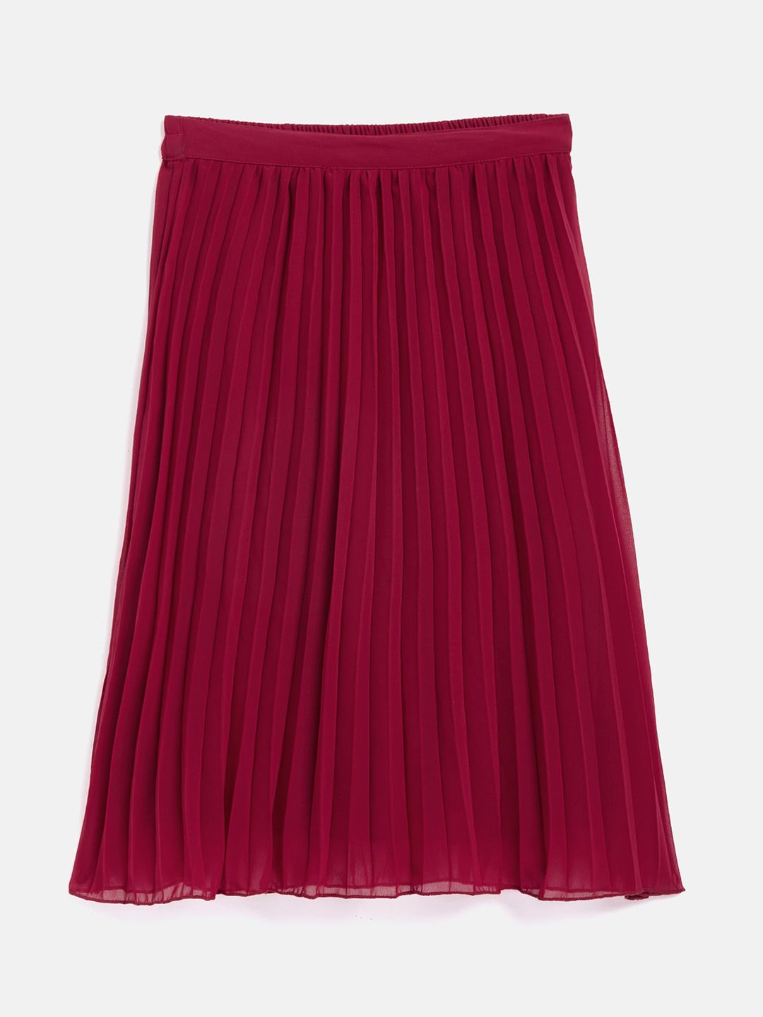 Noh.Voh - SASSAFRAS Kids Girls Maroon Solid Accordion Pleated A-Line Midi Skirt
