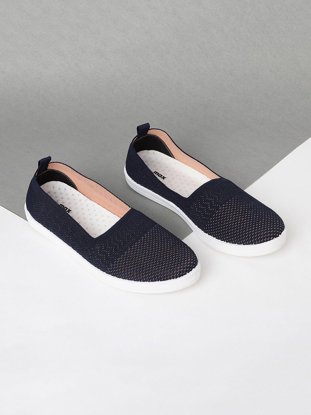 max Women Navy Blue PU Slip-On Sneakers Price in India