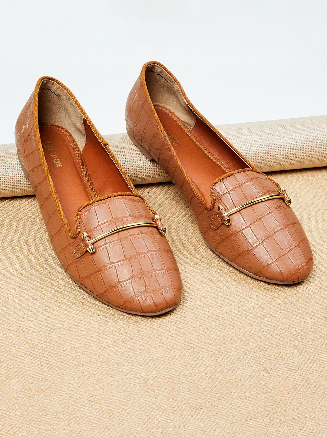 max Women Brown Animal Textured Loafers Price in India