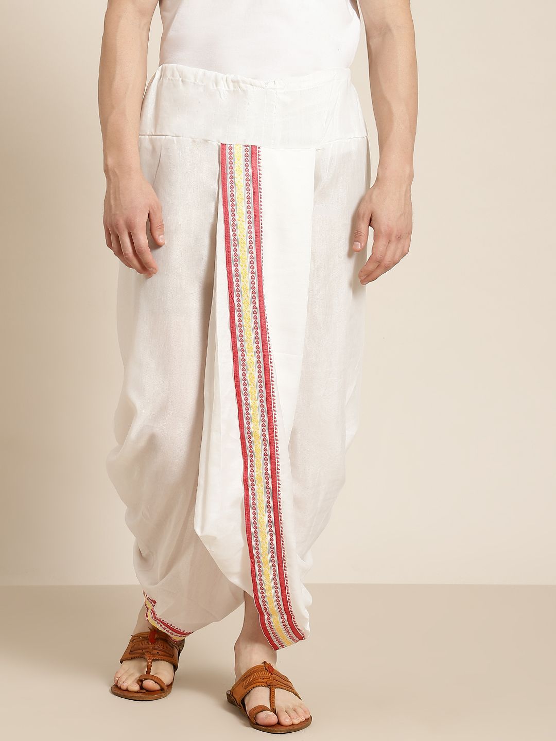 Anug by SOJANYA Men White & Maroon Solid Dhoti Pants