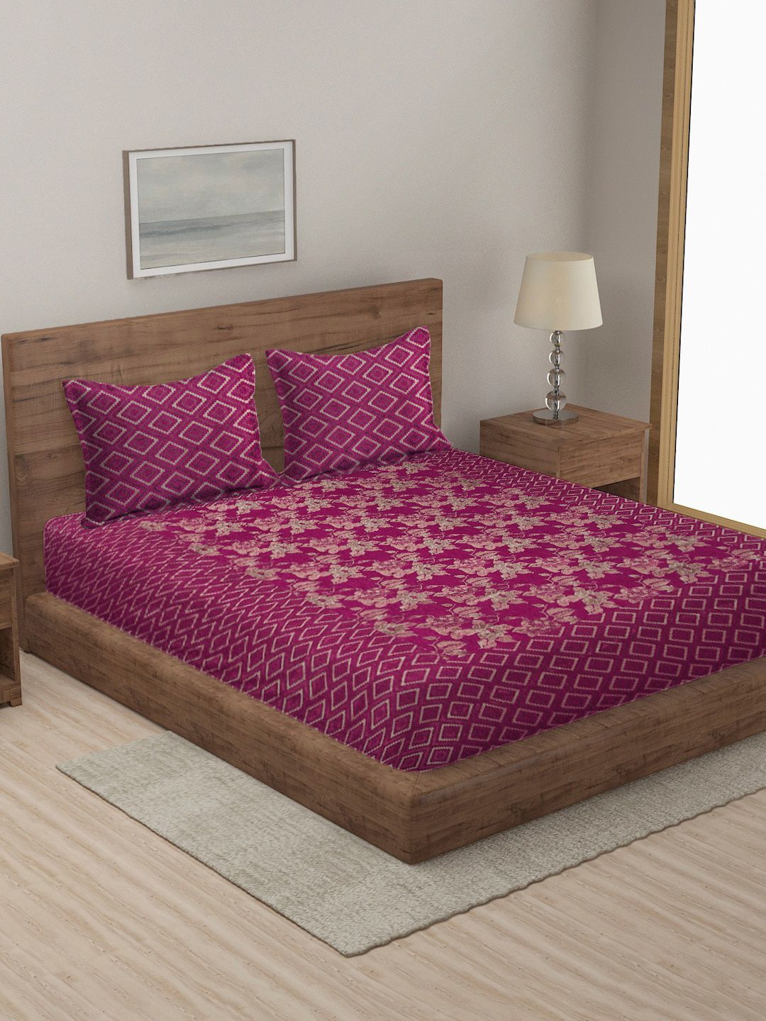 MULTITEX Pink Geometric Printed Cotton  Bed Covers Price in India