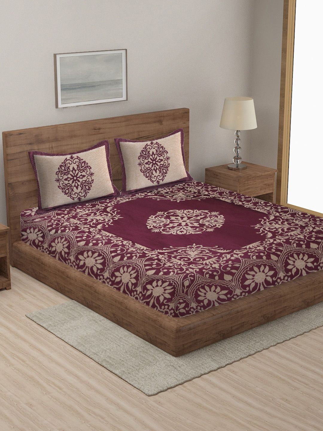MULTITEX Maroon Floral Printed Cotton Bed Cover Price in India