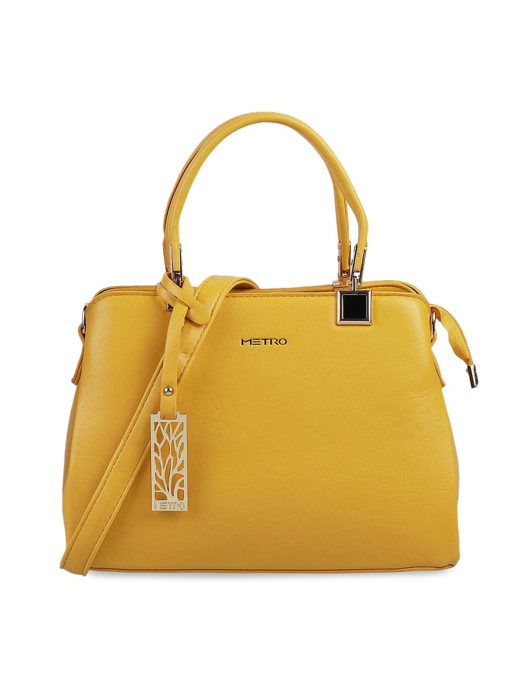 Metro Yellow Structured Handheld Bag Price in India