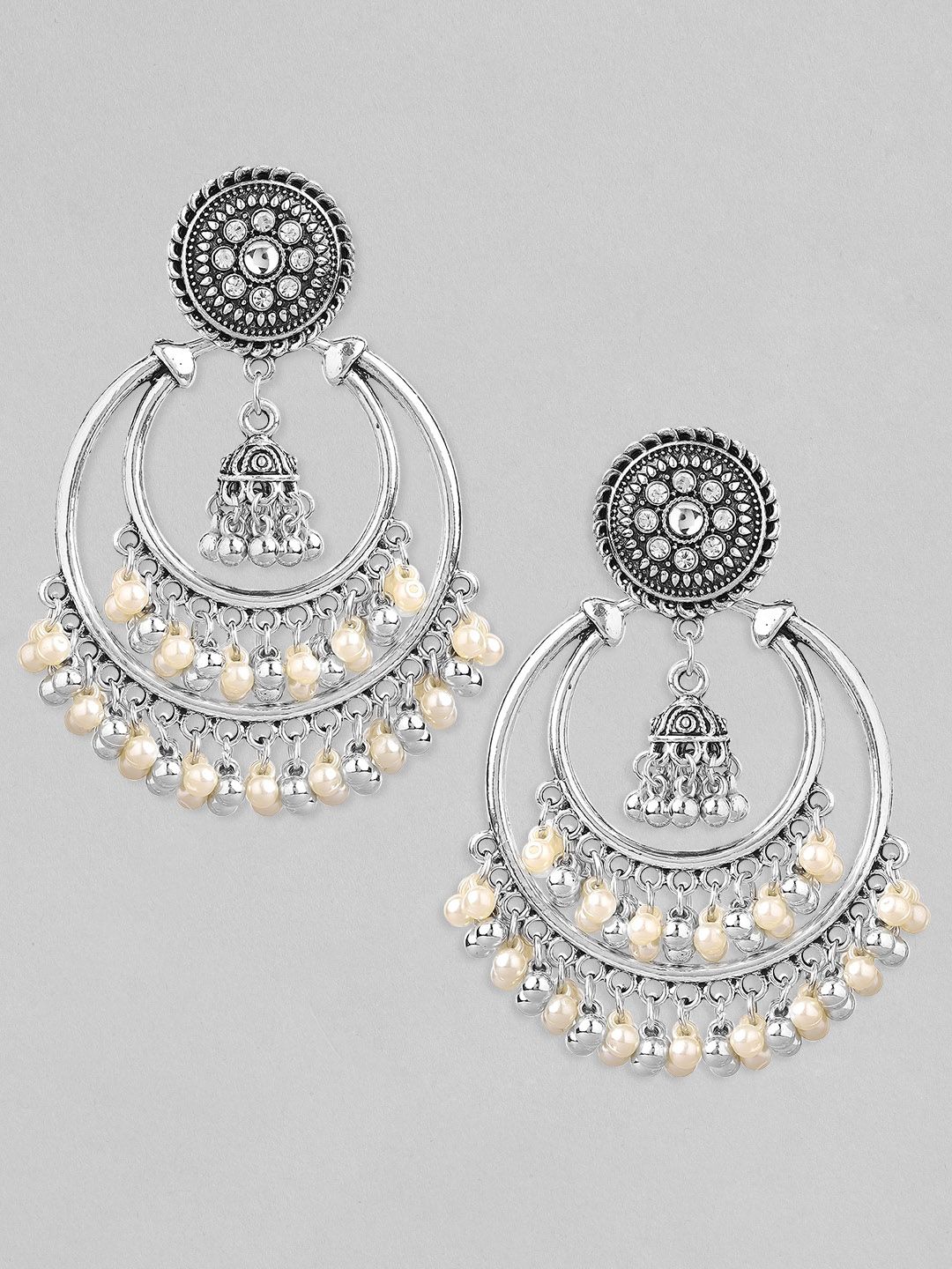Anouk Silver-Plated Crescent Shaped Oxidised Chandbalis Earrings Price in India
