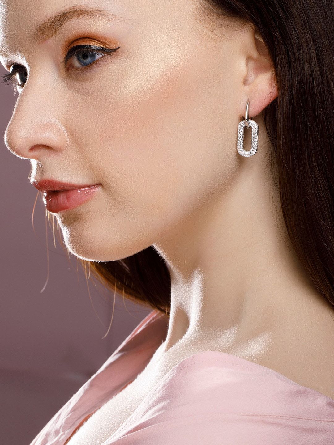 Rubans Voguish Women Silver-Toned Contemporary Hoop Earrings Price in India