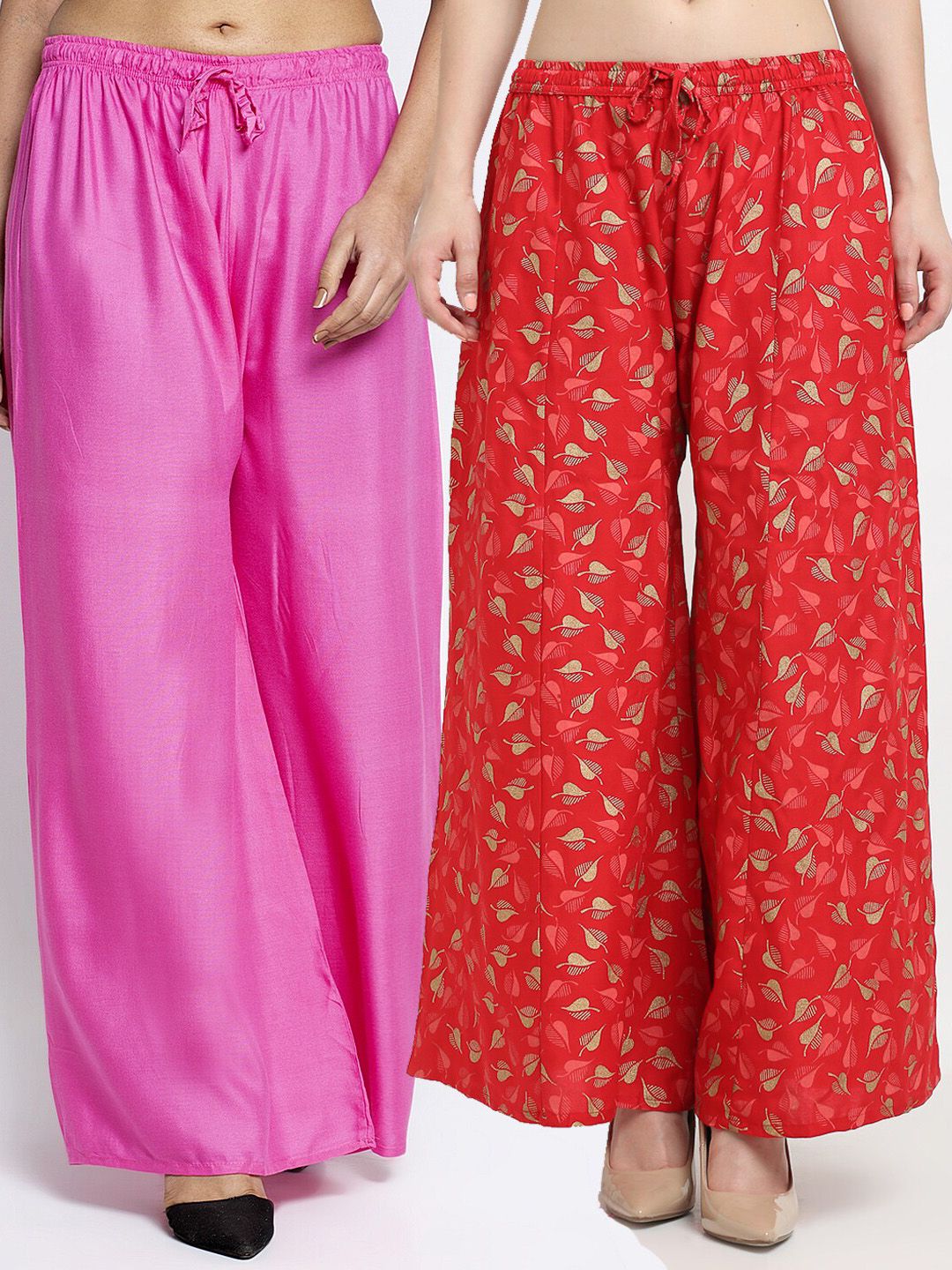 Jinfo Women Pink & Red Set Of 2 Floral Printed Flared Ethnic Palazzos Price in India