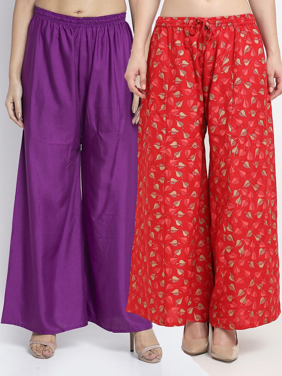 Jinfo Women Purple & Red Pack Of 2 Printed Knitted Ethnic Palazzos Price in India