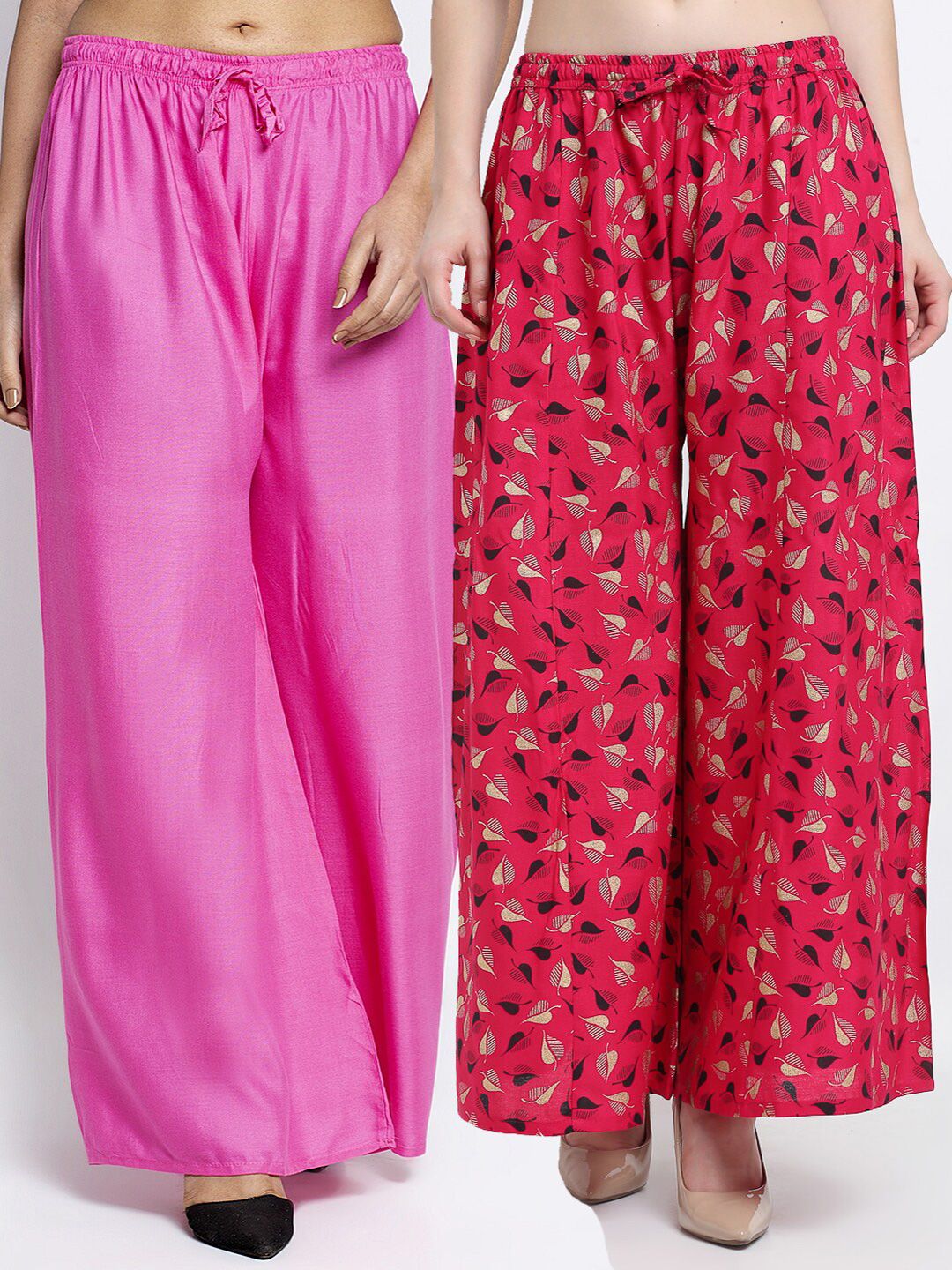 Jinfo Women Pink & Red 2 Knitted Ethnic Palazzos Price in India