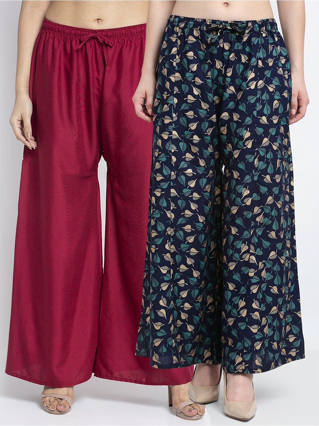 Jinfo Women Maroon & Navy Blue Pack Of 2 Printed Knitted Ethnic Palazzos Price in India