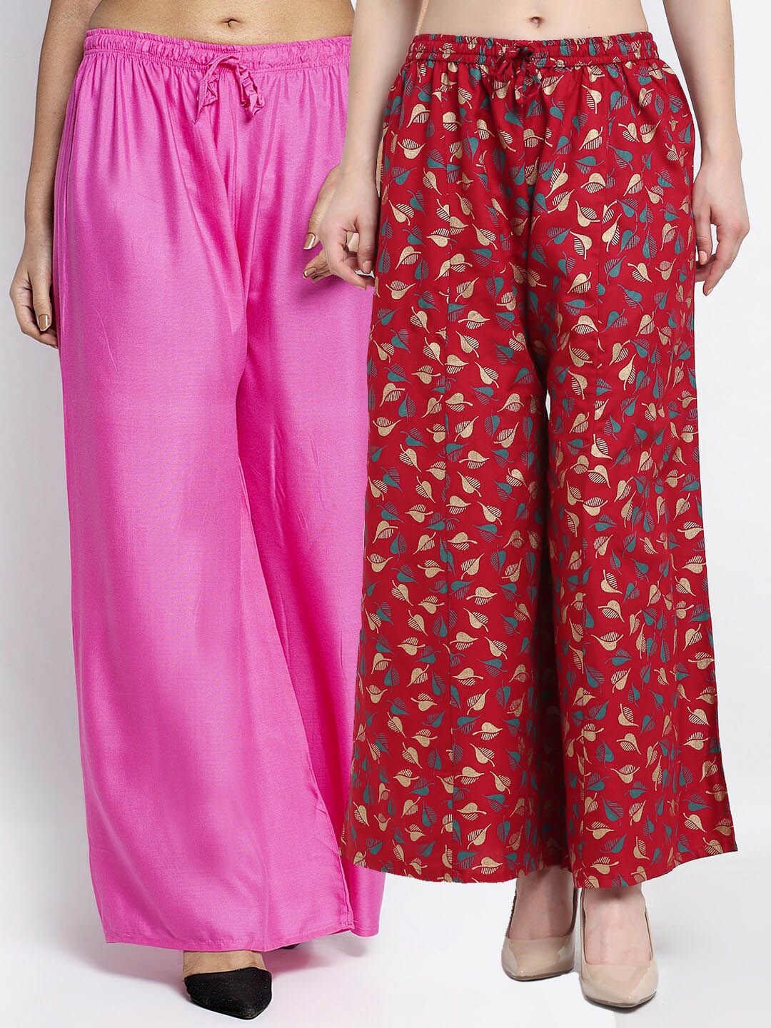 Jinfo Women Pink & Maroon 2 Flared Ethnic Palazzos Price in India