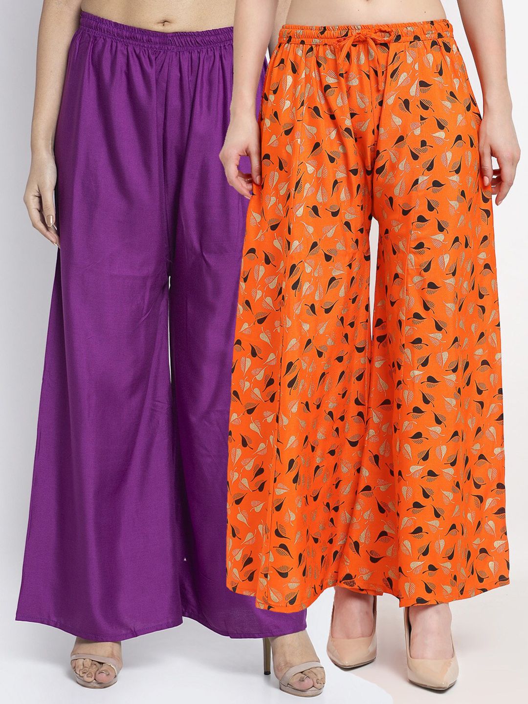 Jinfo Women Purple & Orange Pack Of 2 Floral Printed Ethnic Palazzos Price in India