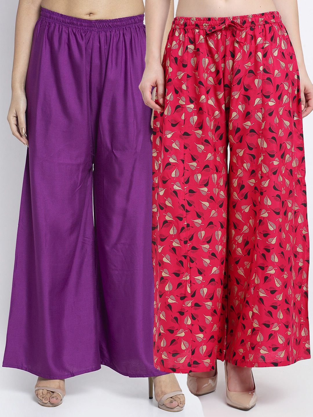 Jinfo Women Purple & Pink Set Of 2 Floral Printed Flared Ethnic Palazzos Price in India