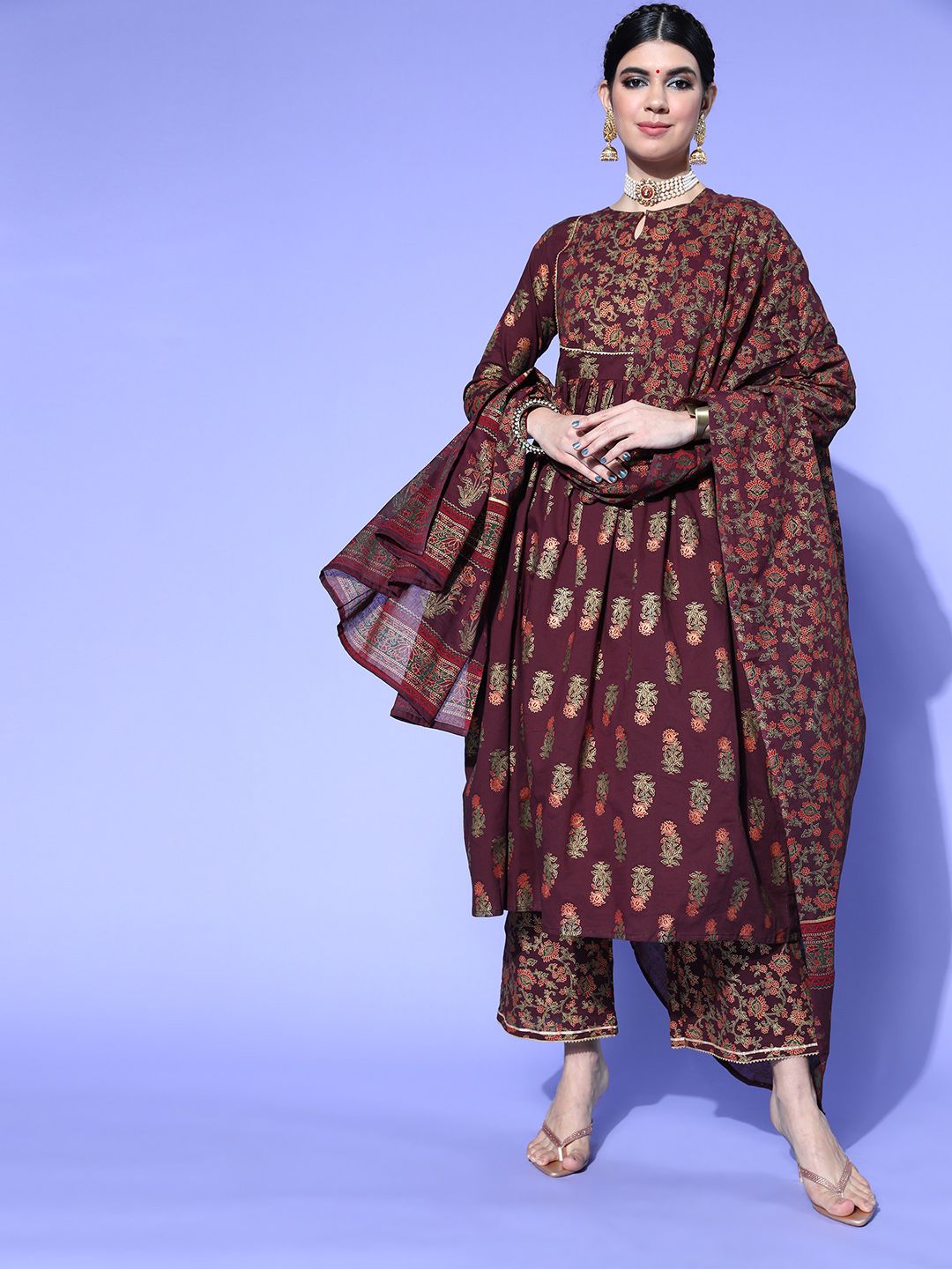 Indo Era Ethnic Motifs Cotton Blend Swirling Volume Kurta Set Price in India