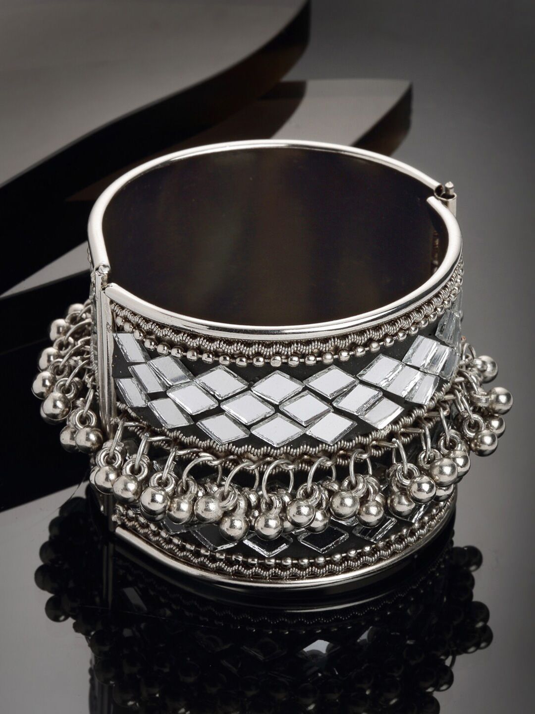 PANASH Women Silver-Toned Mirror Work Bangle-Style Bracelet Price in India
