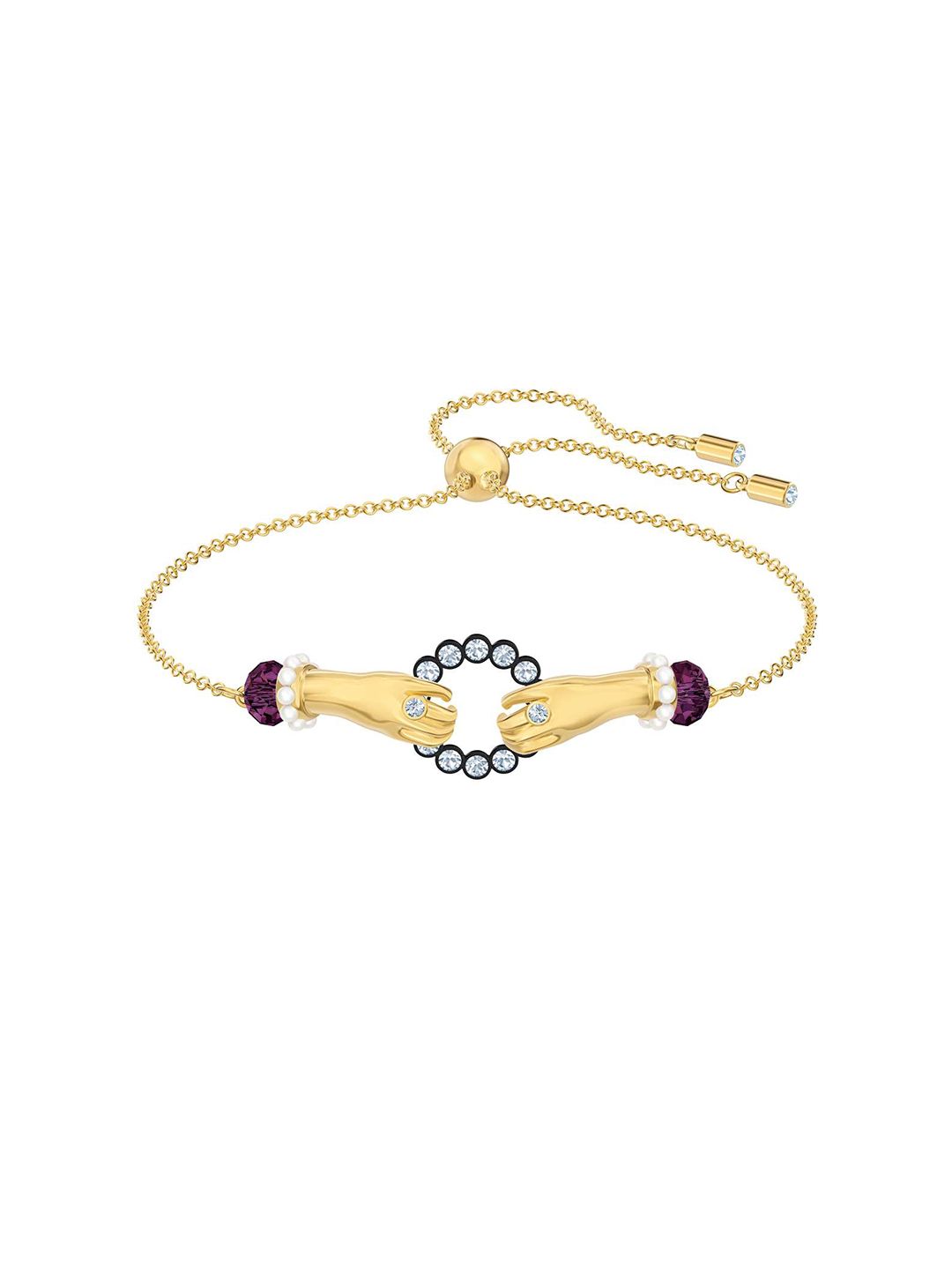 SWAROVSKI Women Gold-Plated Purple & White Crystals Charm Bracelet Price in India