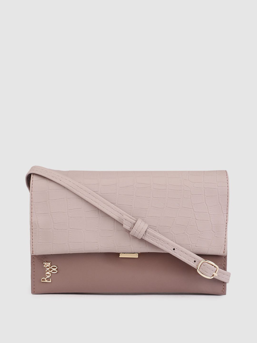 Baggit Mauve Pink Solid Regular Structured Sling Bag with Animal Textured Detail Price in India