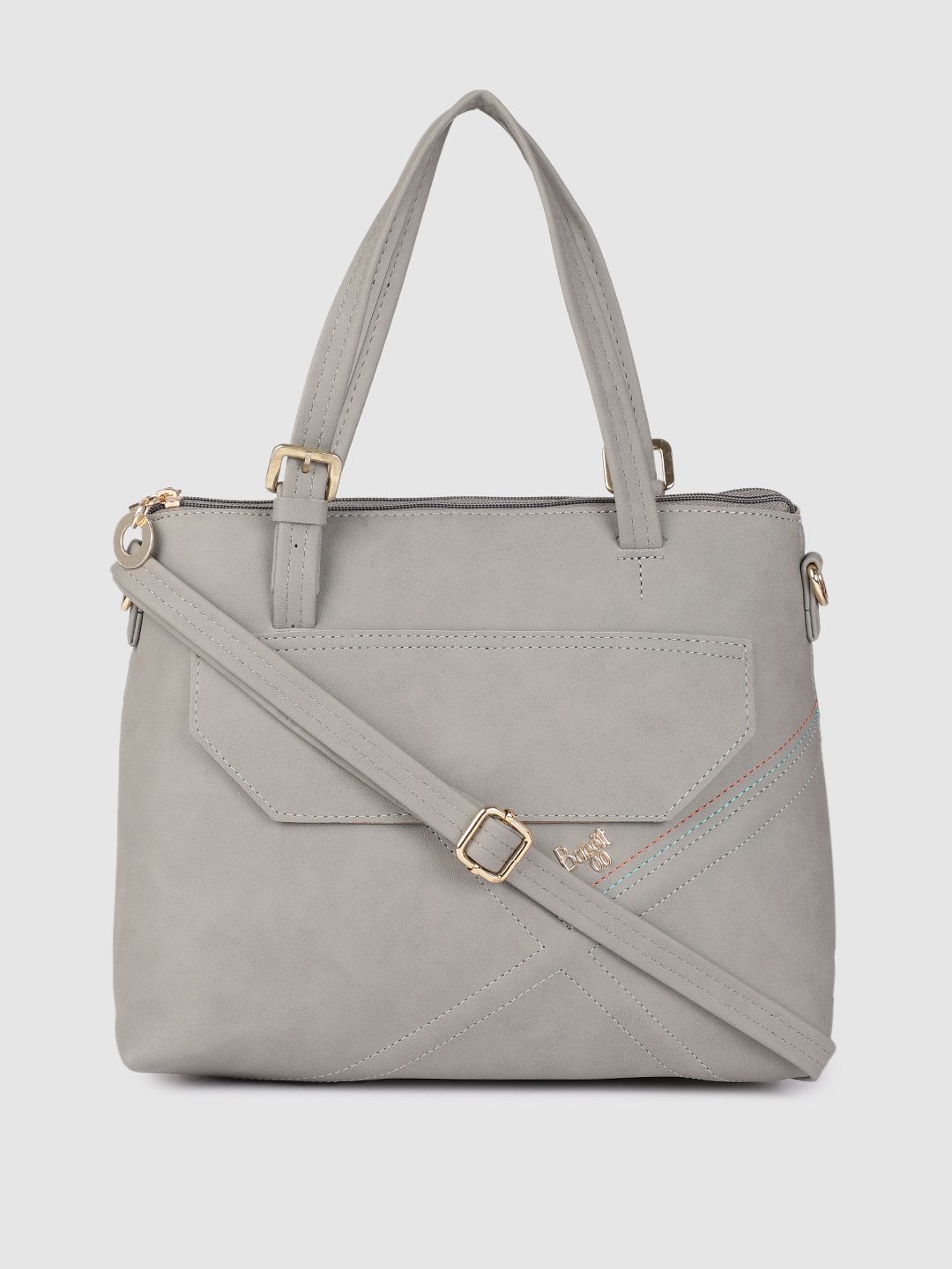 Baggit Grey Solid Structured Handheld Bag Price in India