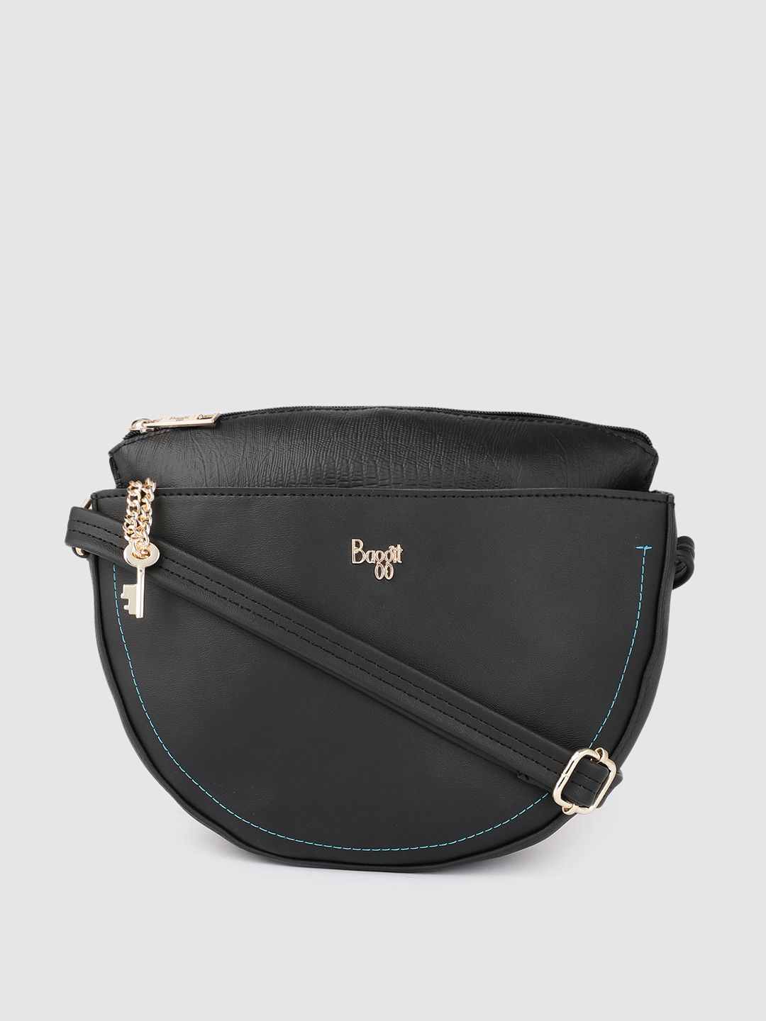 Baggit Black Solid Regular Half Moon Sling Bag with Tasselled Detail Price in India