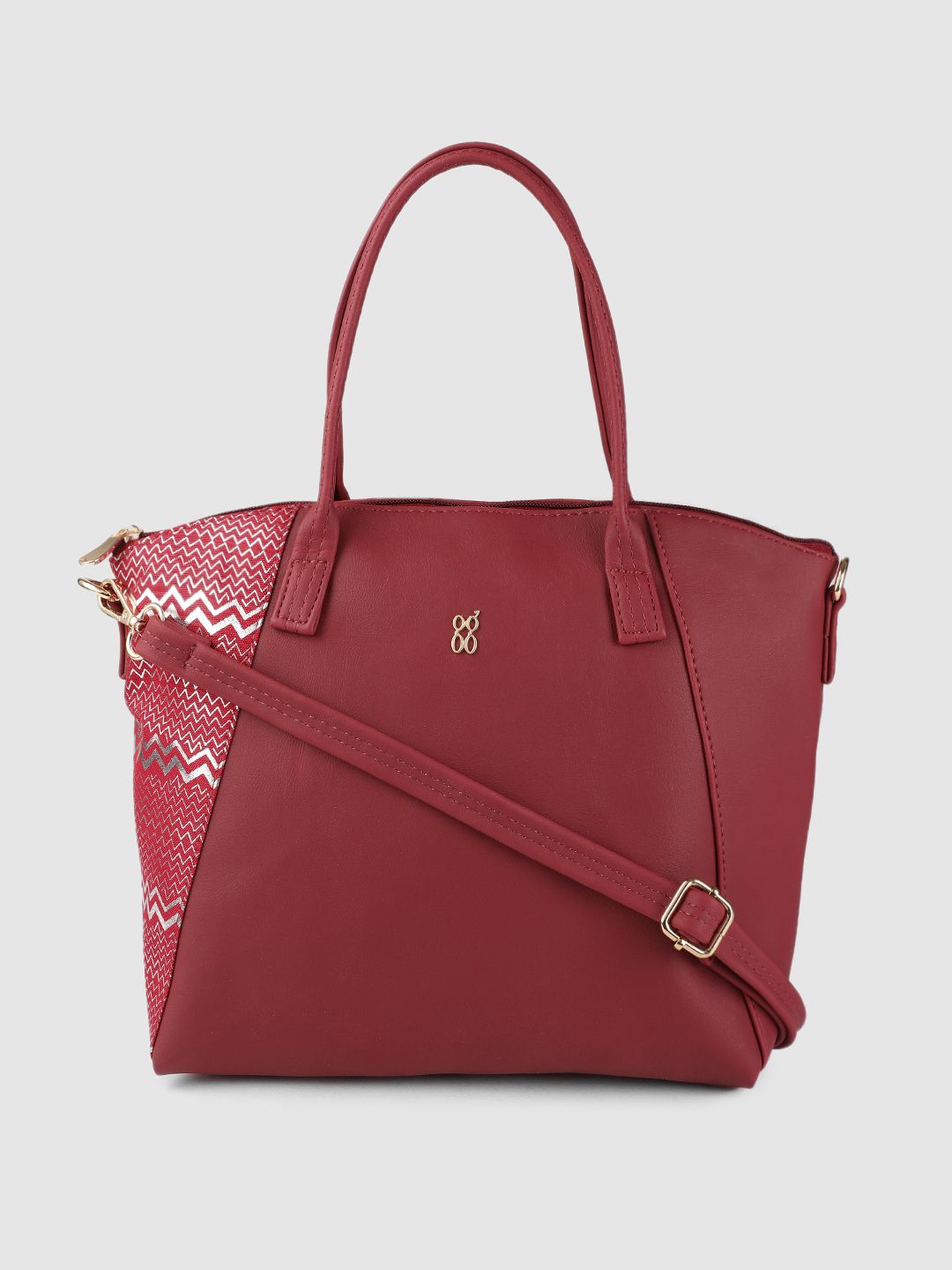 Baggit Maroon Solid Regular Structured Shoulder Bag with Woven & Chevron Print Detail Price in India