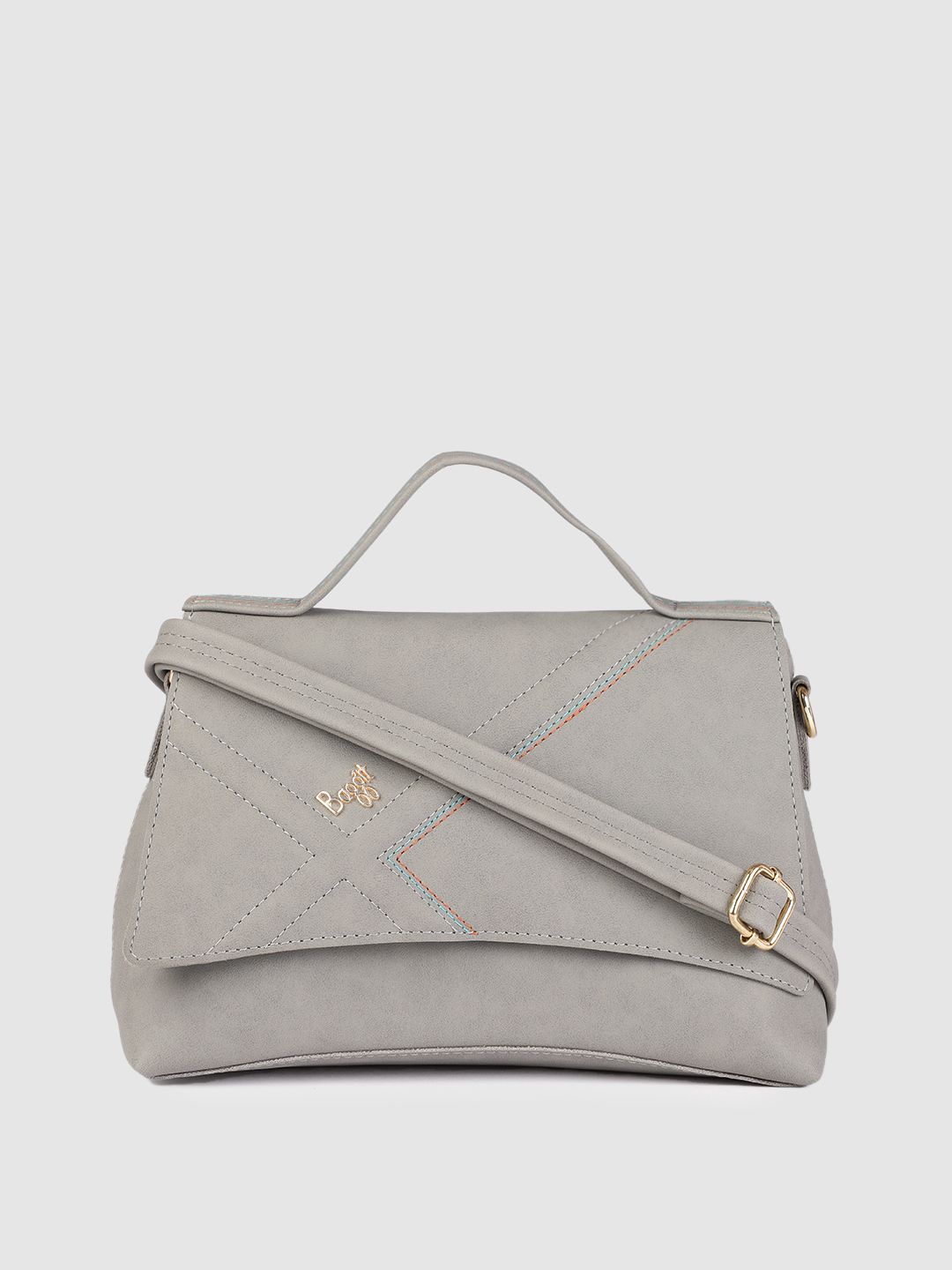 Baggit Grey Solid Structured Handheld Bag Price in India