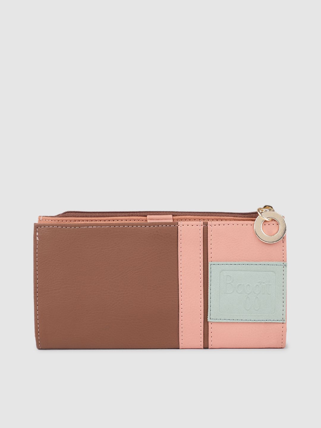 Baggit Women Brown & Pink Colourblocked Two Fold Wallet Price in India