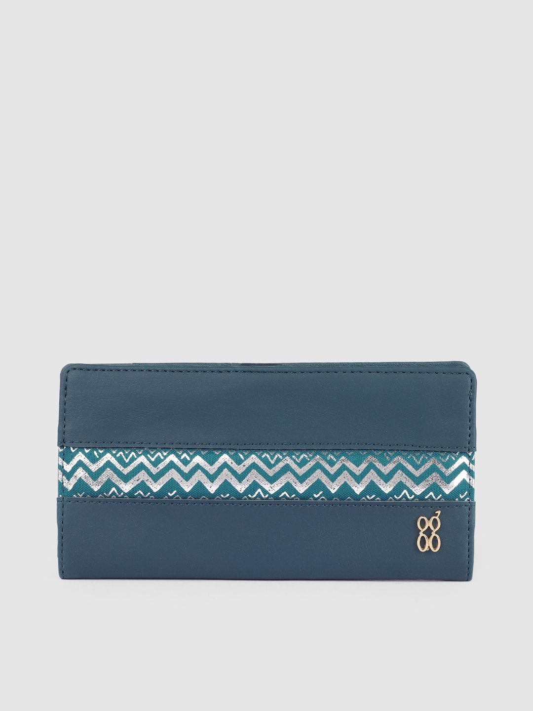 Baggit Women Teal Blue & Silver-Toned Two Fold Wallet Price in India