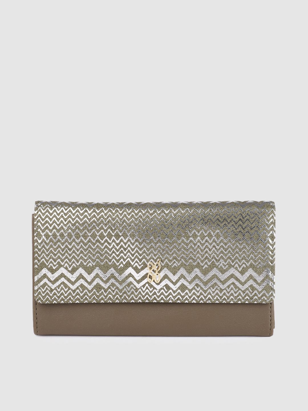 Baggit Women Olive Green & Silver-Toned Printed Three Fold Wallet Price in India