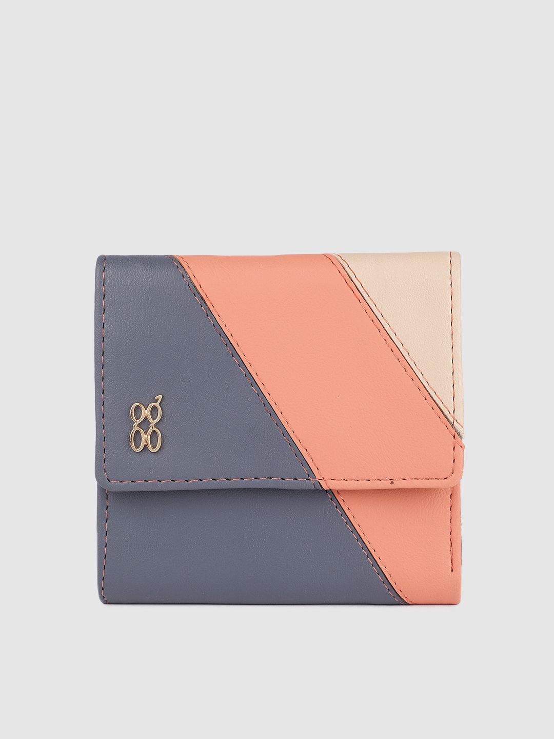 Baggit Women Blue & Orange Colourblocked Three Fold Wallet Price in India