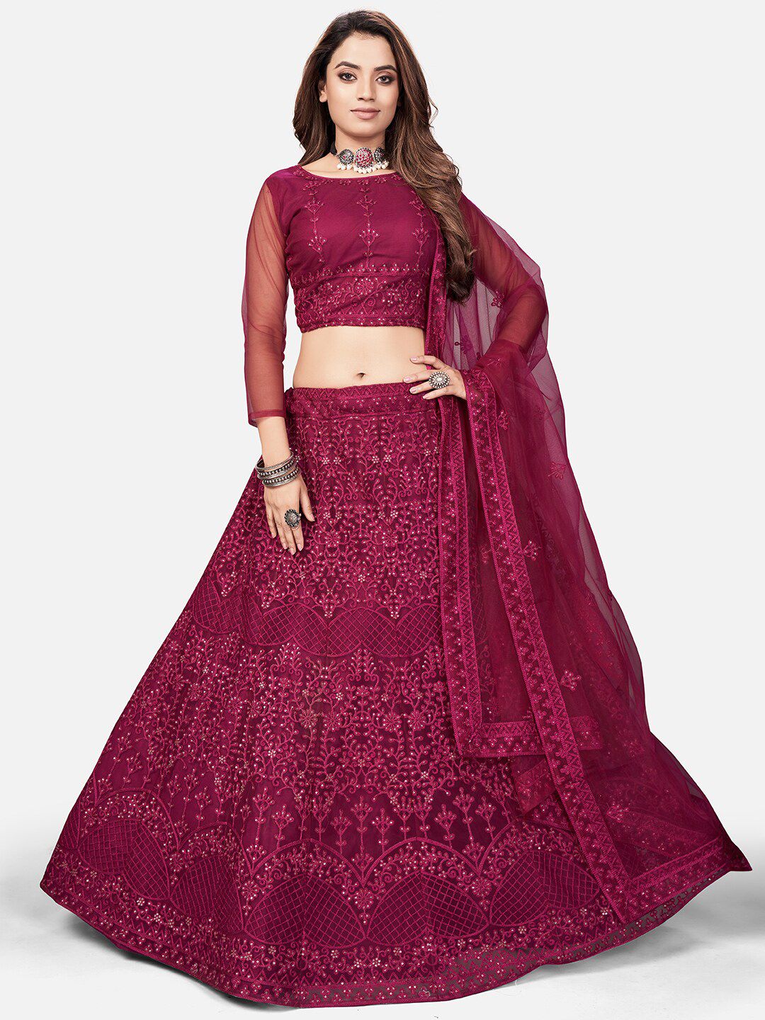 WHITE FIRE Women Pink Embellished Semi-Stitched Lehenga & Unstitched Blouse With Dupatta Price in India