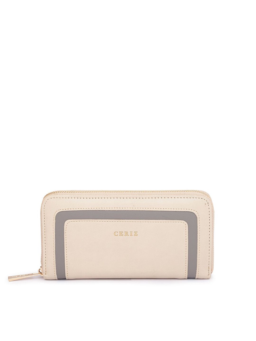 CERIZ Women Beige Textured PU Zip Around Wallet Price in India