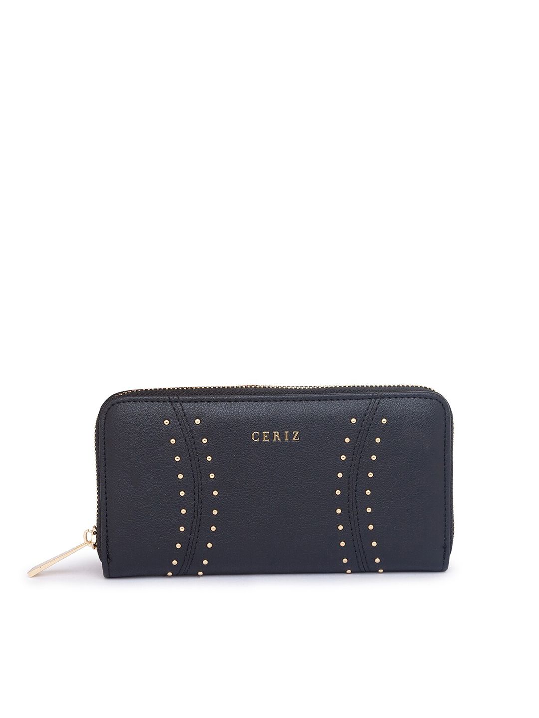 CERIZ Women Black Textured PU Zip Around Wallet Price in India