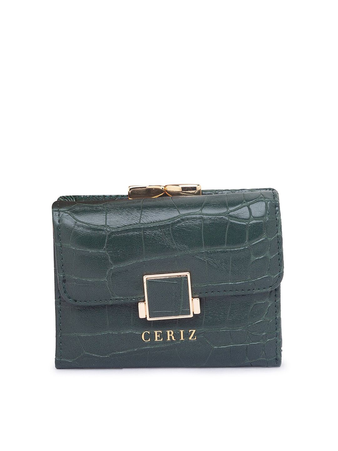 CERIZ Women Green Animal Textured Quilted Envelope Wallet Price in India