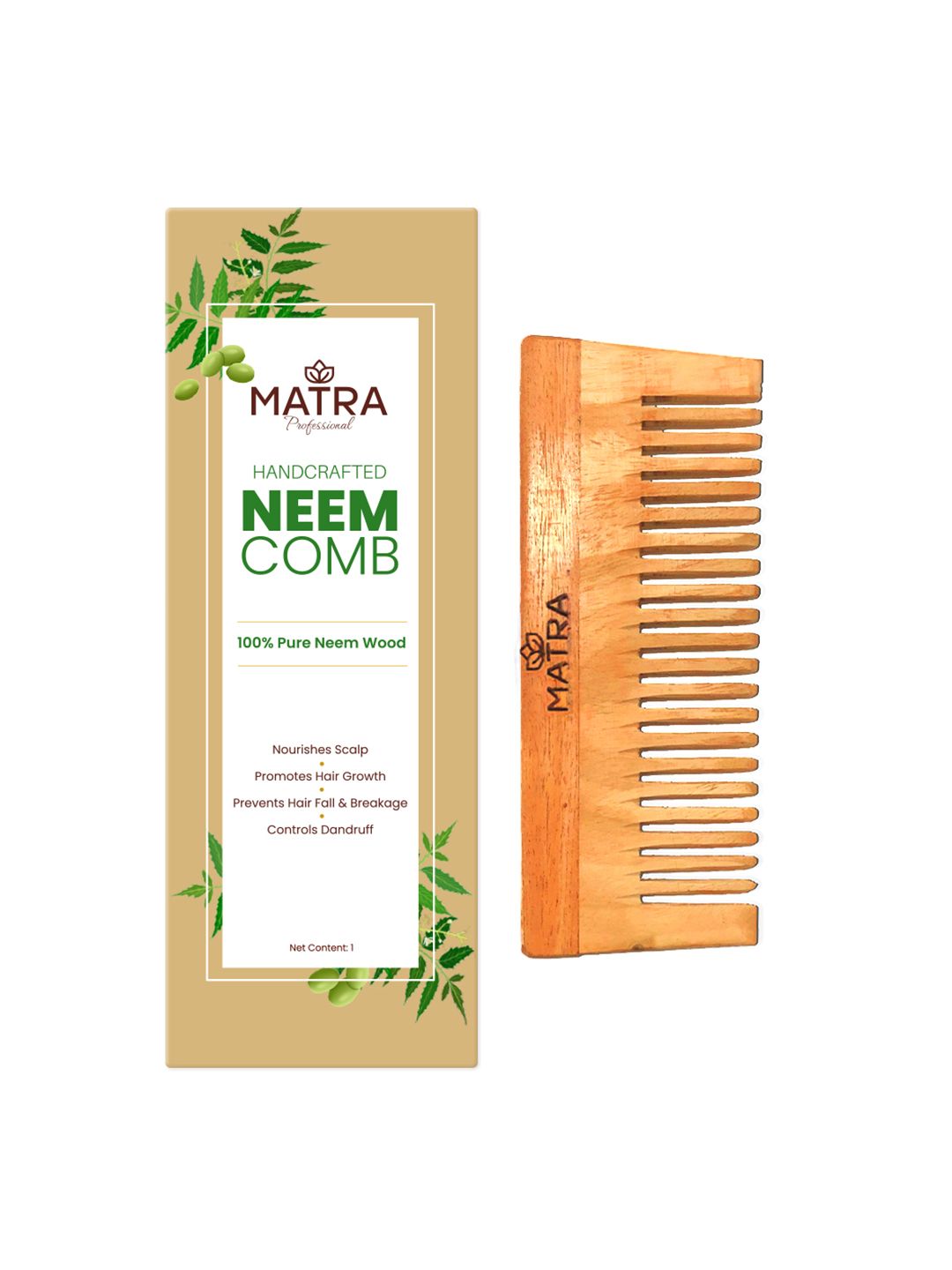 MATRA Professional Pure Neem Wood Comb with Wide Tooth for Shower & Shampoo - Brown Price in India