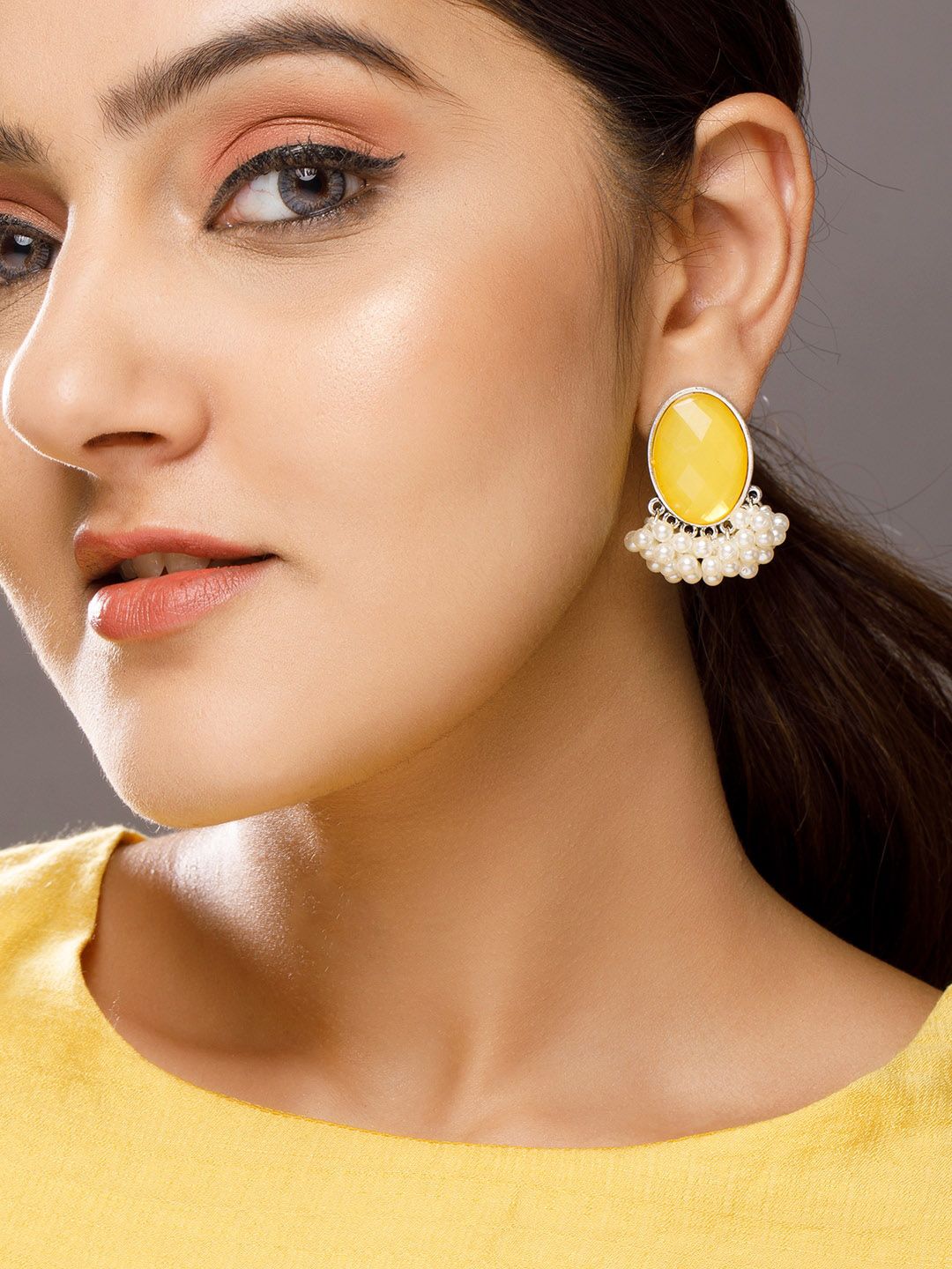 Rubans Silver-Plated Oval Drop Earrings Price in India