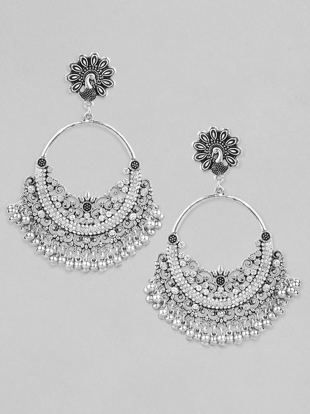 Rubans Women Silver-Toned Geometric Chandbalis Earrings Price in India
