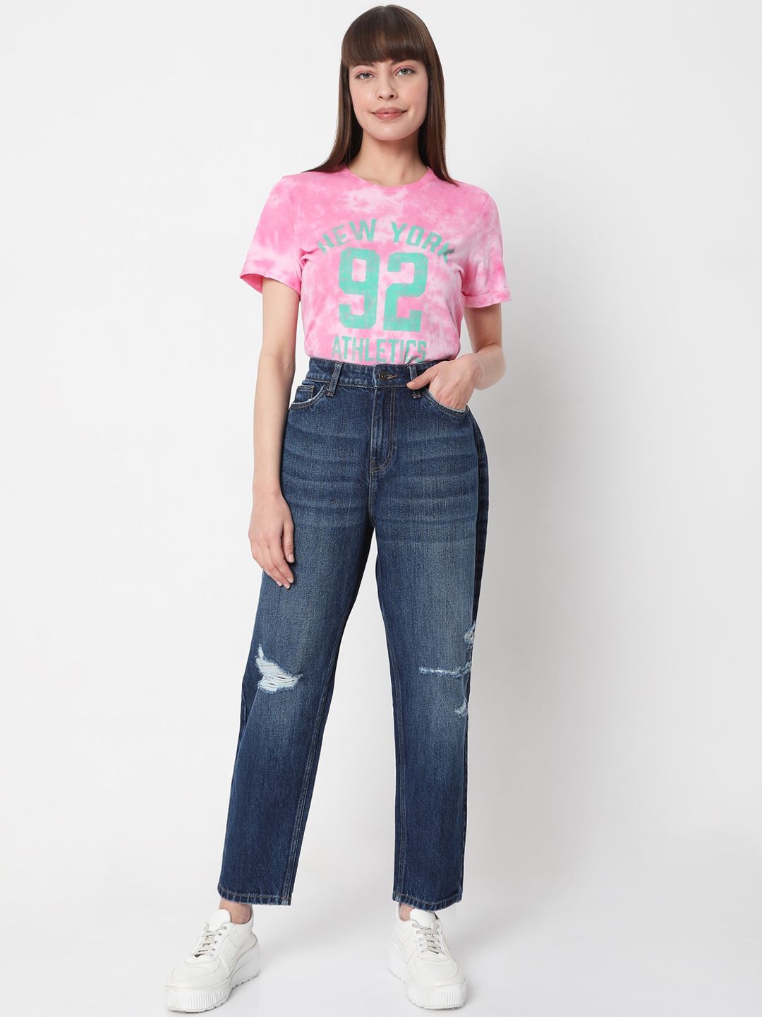 Vero Moda Marquee Collection Women Blue High-Rise Mildly Distressed Light Fade Jeans Price in India