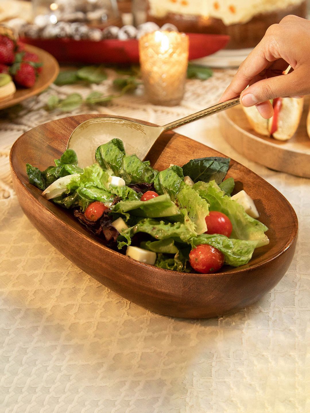 Ellementry Brown Oval Wood Platter Price in India