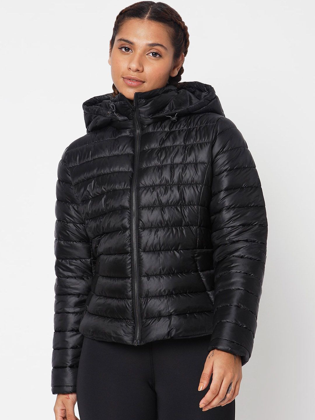 Silvertraq Women Black Solid Puffer Jacket Price in India