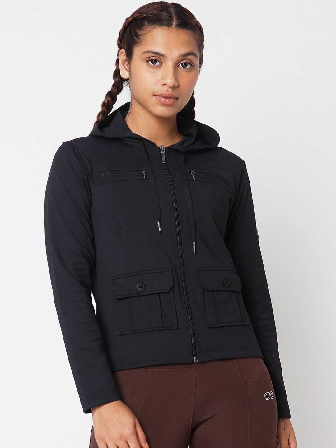 Silvertraq Women Black Tailored Hooded Jacket Price in India