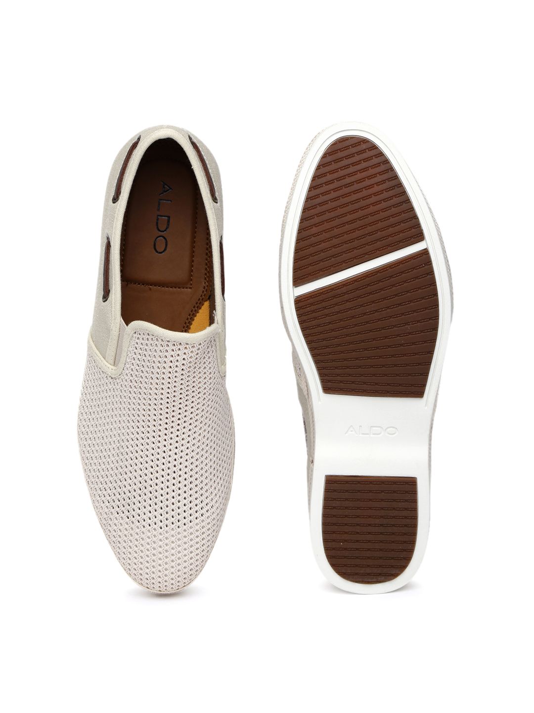 Buy ALDO Men Beige Woven Regular Slip-On Sneakers - Casual  display picture 3