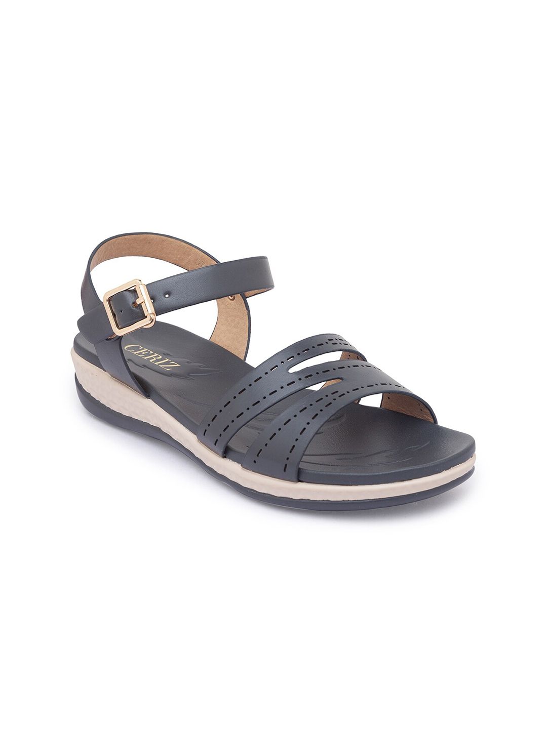 CERIZ Grey Comfort Sandals with Buckles Price in India