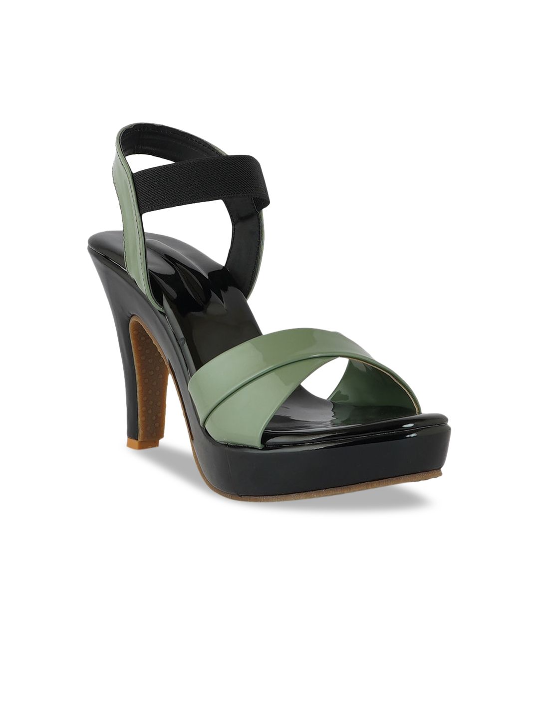 SAPATOS Green & Black Textured Stiletto Sandals Price in India