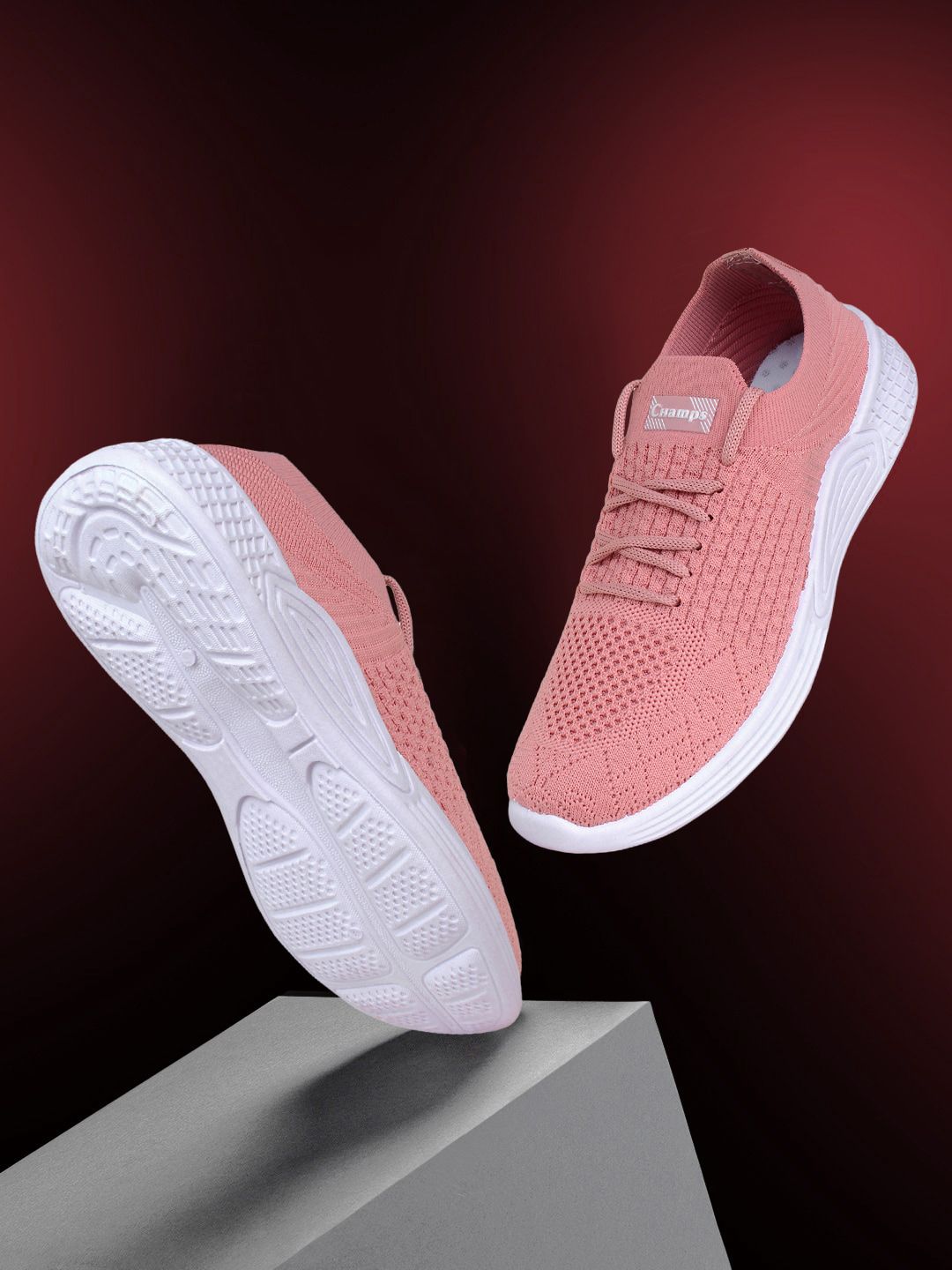 Champs Women Peach-Coloured Woven Design Slip-On Sneakers Price in India