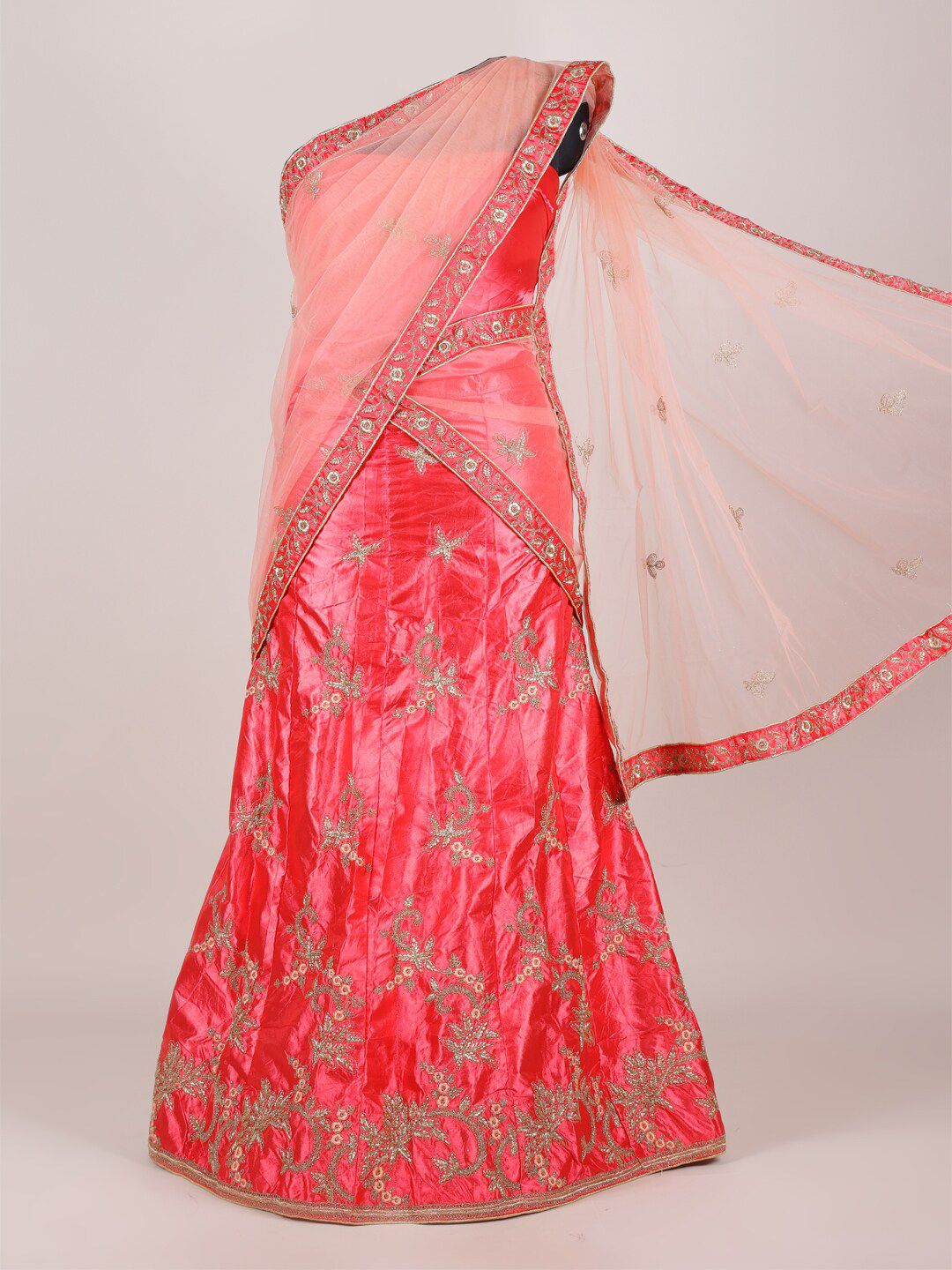 Pothys Peach-Coloured Embroidered Semi-Stitched Half Saree Price in India