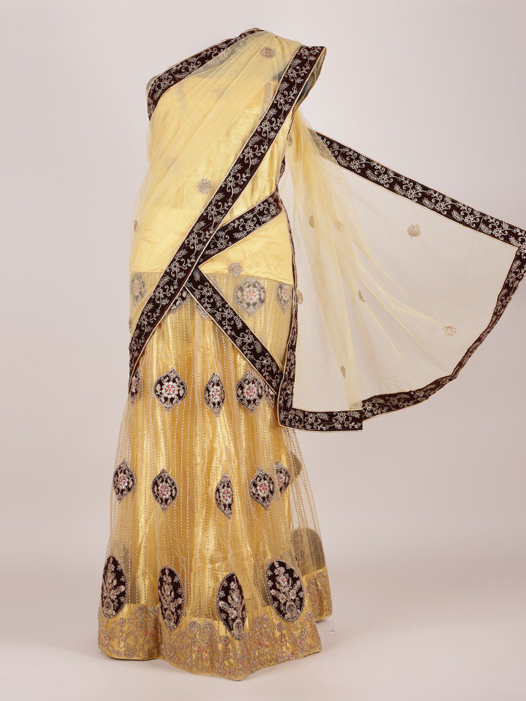 Pothys Women Gold-Toned Embroidered Semi-Stitched Half Saree Price in India