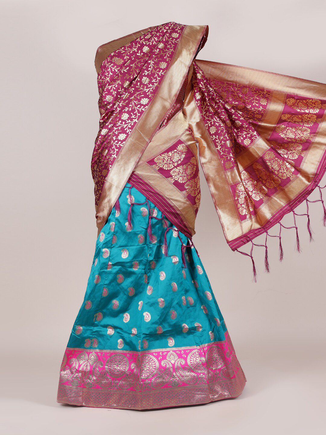 Pothys Magenta & Blue Woven Design Semi-Stitched Half Saree Price in India