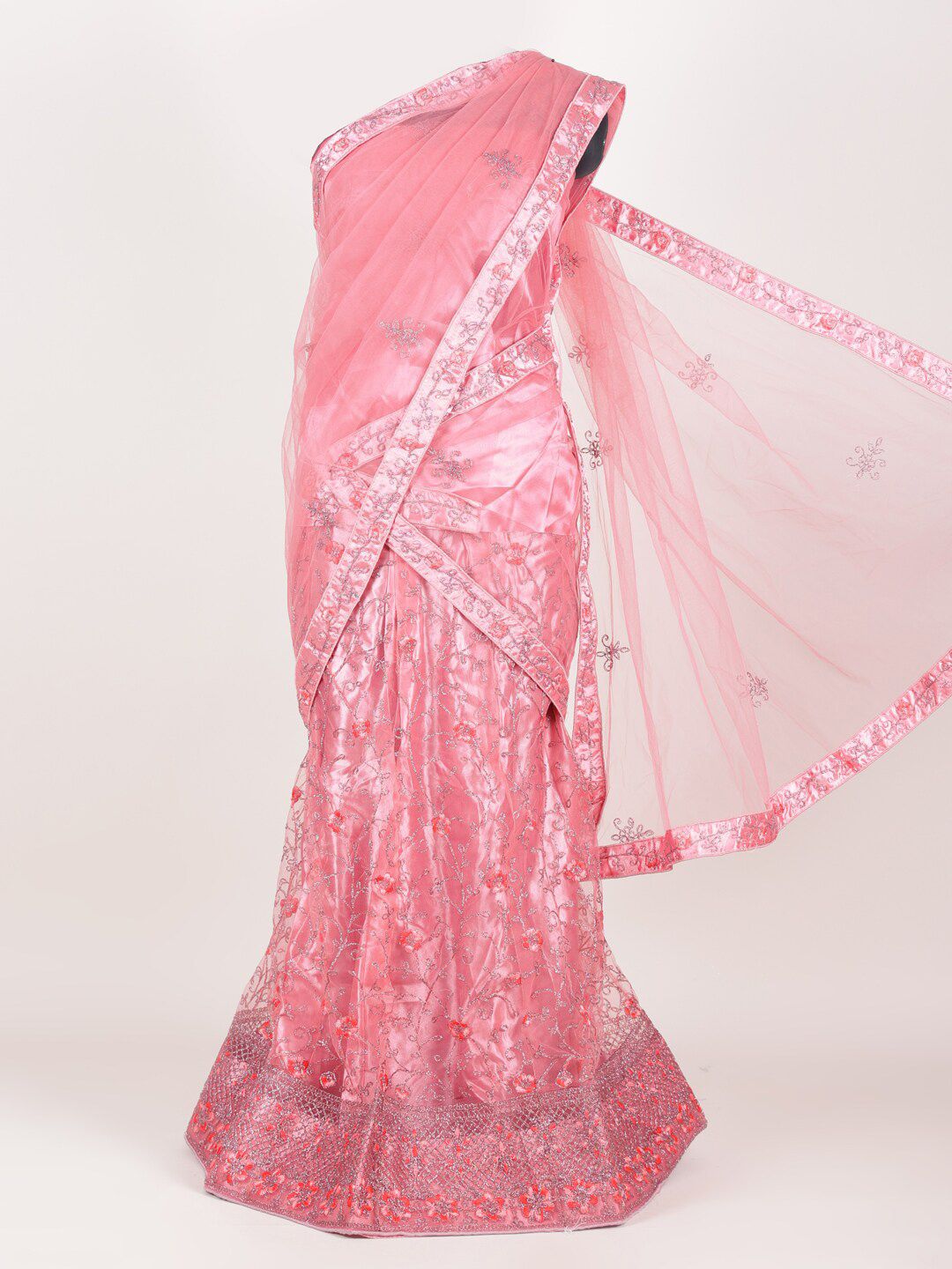 Pothys Pink Embellished Unstitched Lehenga & Blouse With Dupatta Price in India